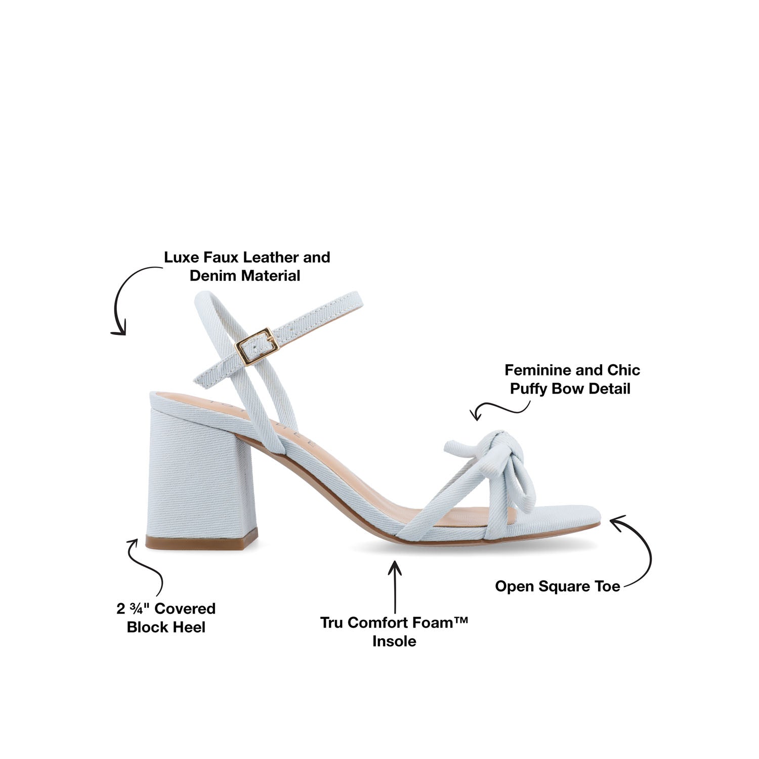 MERYL STRAPPY BLOCK HEELS IN FABRIC - Light Denim