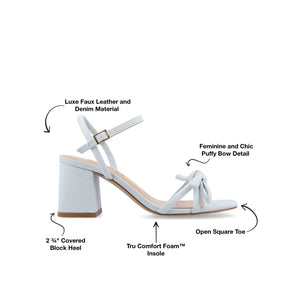 MERYL STRAPPY BLOCK HEELS IN FABRIC - Light Denim