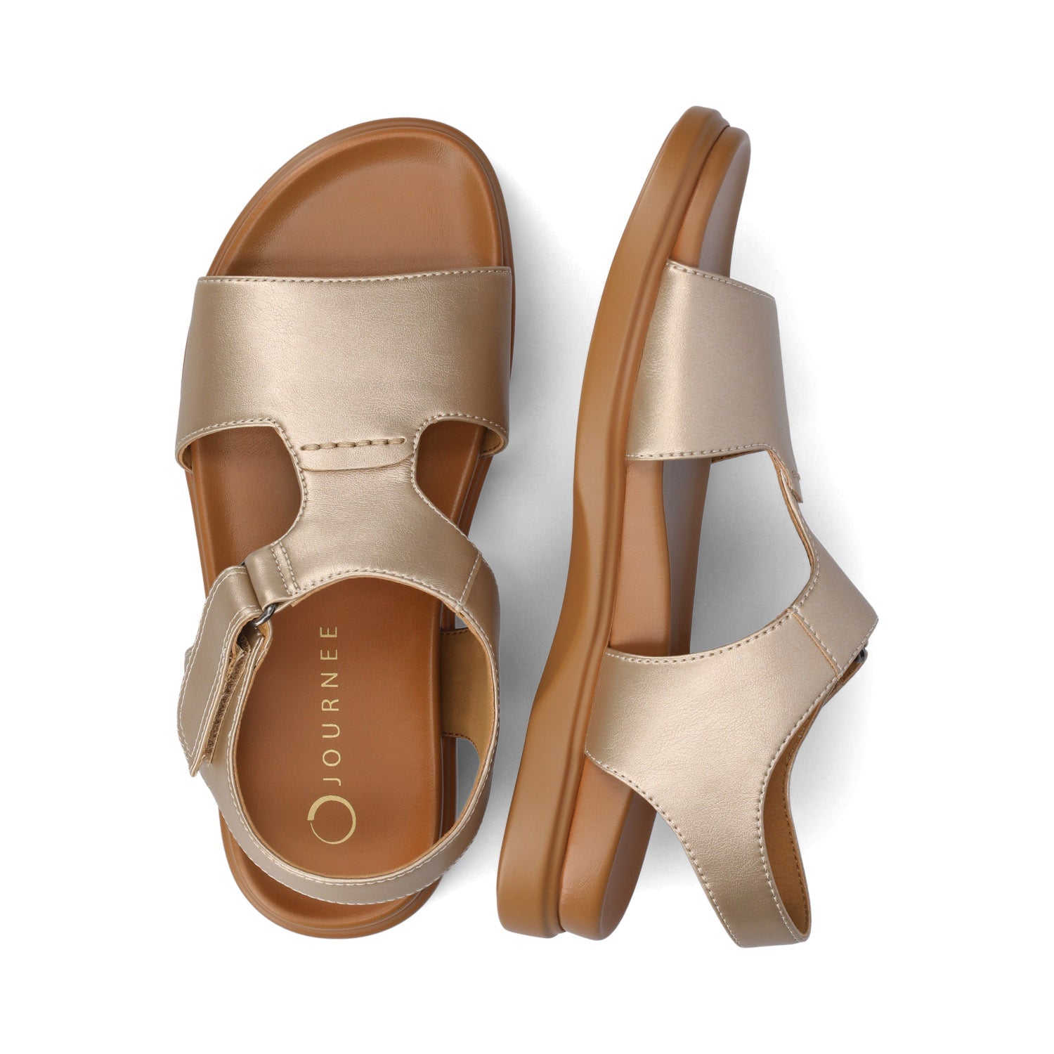 MIRA T-STRAP SANDALS - Champagne