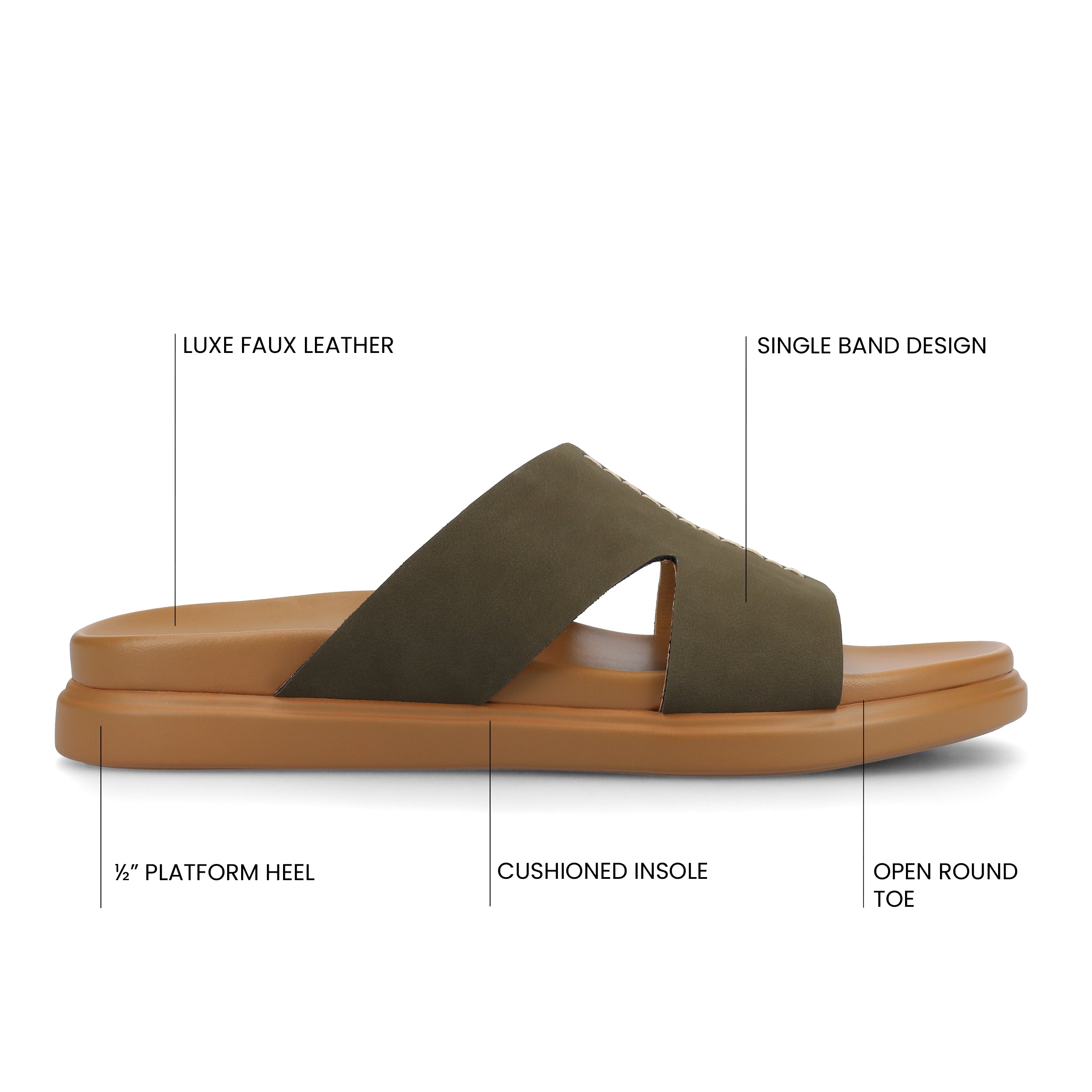 MISEY SINGLE BAND SLIP ON SANDALS - Olive