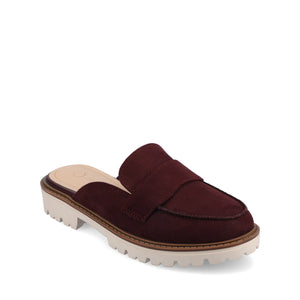 MIYCAH MULED LOAFER FLATS IN FAUX SUEDE - Oxblood Nubuck
