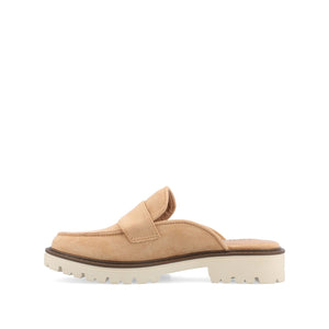 MIYCAH MULED LOAFER FLATS IN FAUX SUEDE - Tan