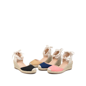 MONTE ESPADRILLE WEDGE SANDALS IN CANVAS - Coral Fabric