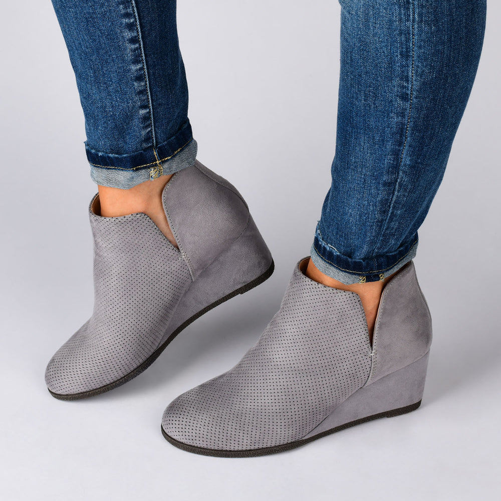 MYLEE WEDGE HEELED BOOTIES IN FAUX SUEDE