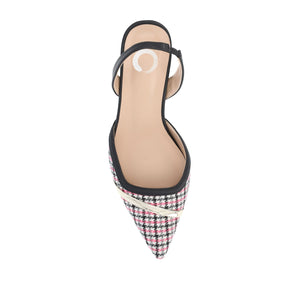 NELLIA TWEED SLINGBACK KITTEN HEELS IN WIDE - Black and Pink Houndstooth