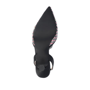 NELLIA TWEED SLINGBACK KITTEN HEELS IN WIDE - Black and Pink Houndstooth