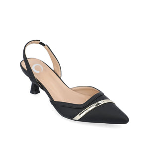 NELLIA TWEED SLINGBACK KITTEN HEELS IN WIDE - Black PU