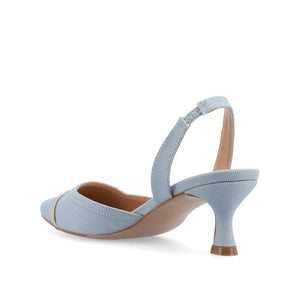 NELLIA TWEED SLINGBACK KITTEN HEELS IN WIDE - Light Denim