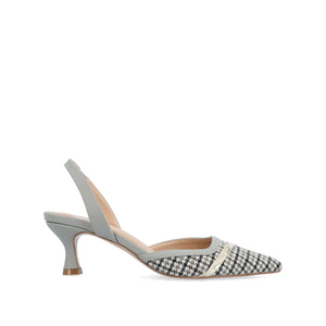 NELLIA TWEED SLINGBACK KITTEN HEELS IN WIDE - Grey Houndstooth Tweed