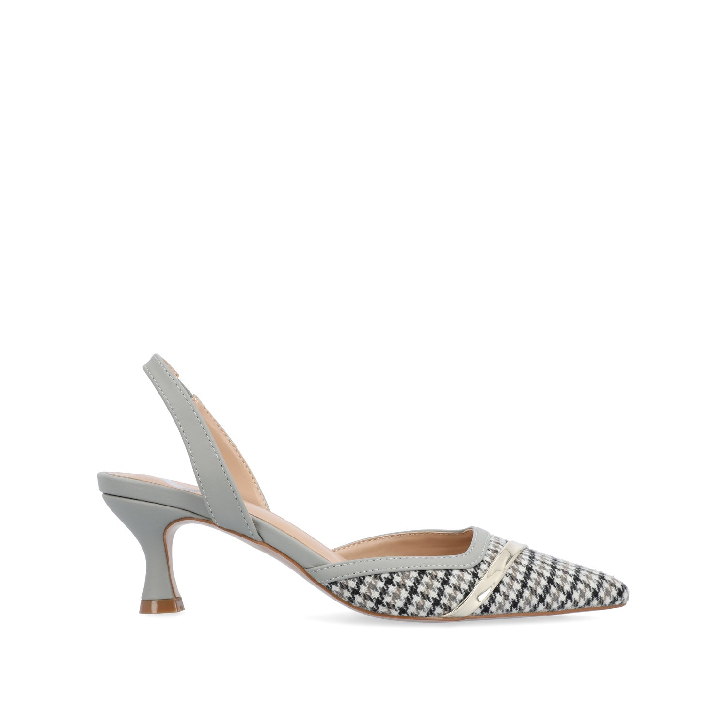 NELLIA SLINGBACK KITTEN HEELS IN TWEED - Grey Houndstooth Tweed