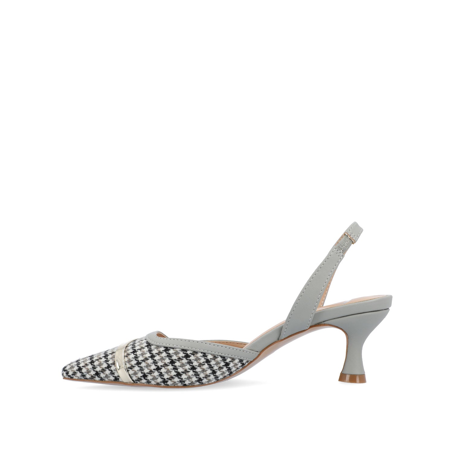 NELLIA SLINGBACK KITTEN HEELS IN TWEED - Grey Houndstooth Tweed