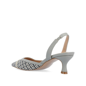 NELLIA SLINGBACK KITTEN HEELS IN TWEED - Grey Houndstooth Tweed
