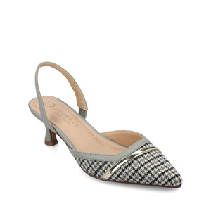 NELLIA TWEED SLINGBACK KITTEN HEELS IN WIDE - Grey Houndstooth Tweed