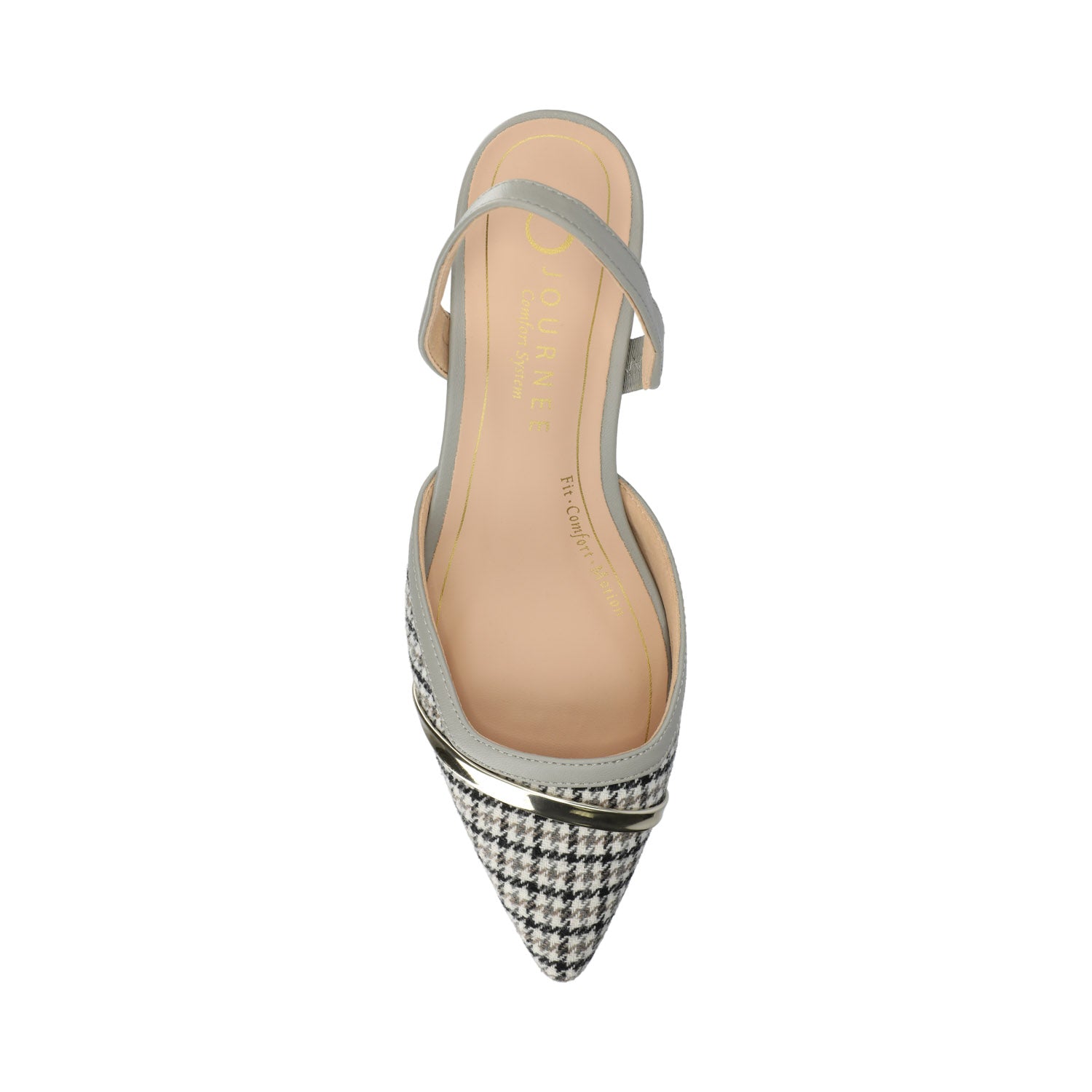 NELLIA TWEED SLINGBACK KITTEN HEELS IN WIDE - Grey Houndstooth Tweed