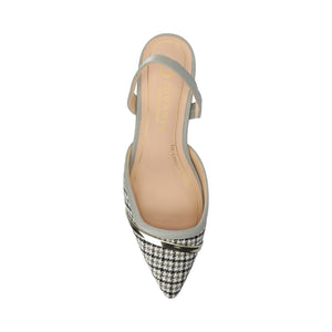 NELLIA TWEED SLINGBACK KITTEN HEELS IN WIDE - Grey Houndstooth Tweed