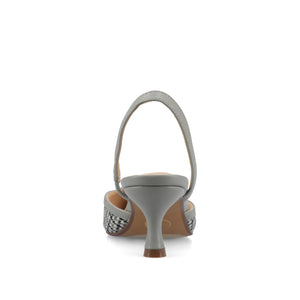 NELLIA SLINGBACK KITTEN HEELS IN TWEED - Grey Houndstooth Tweed