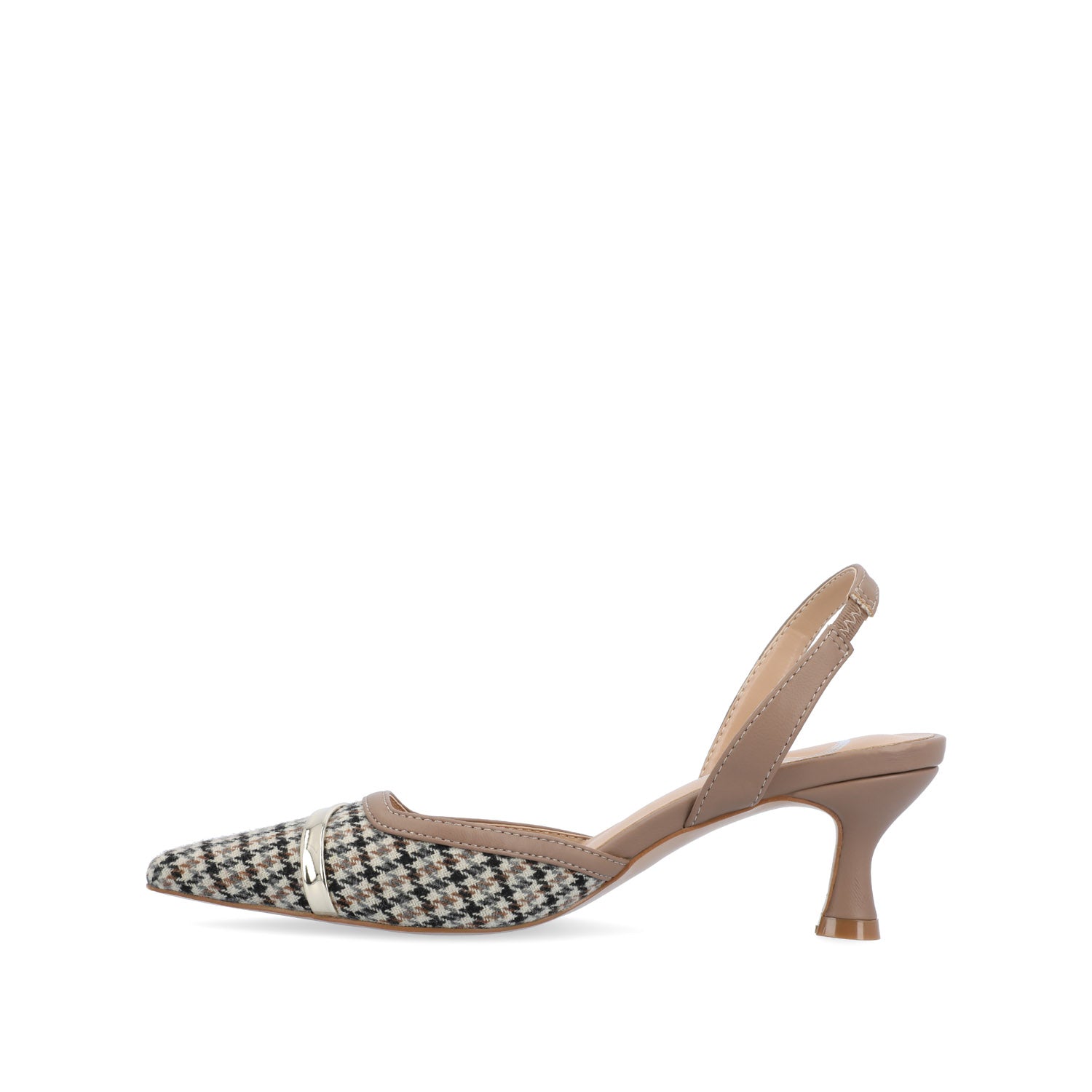 NELLIA SLINGBACK KITTEN HEELS IN TWEED - Taupe Houndstooth Tweed