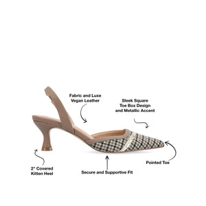 NELLIA TWEED SLINGBACK KITTEN HEELS IN WIDE - Taupe Houndstooth Tweed