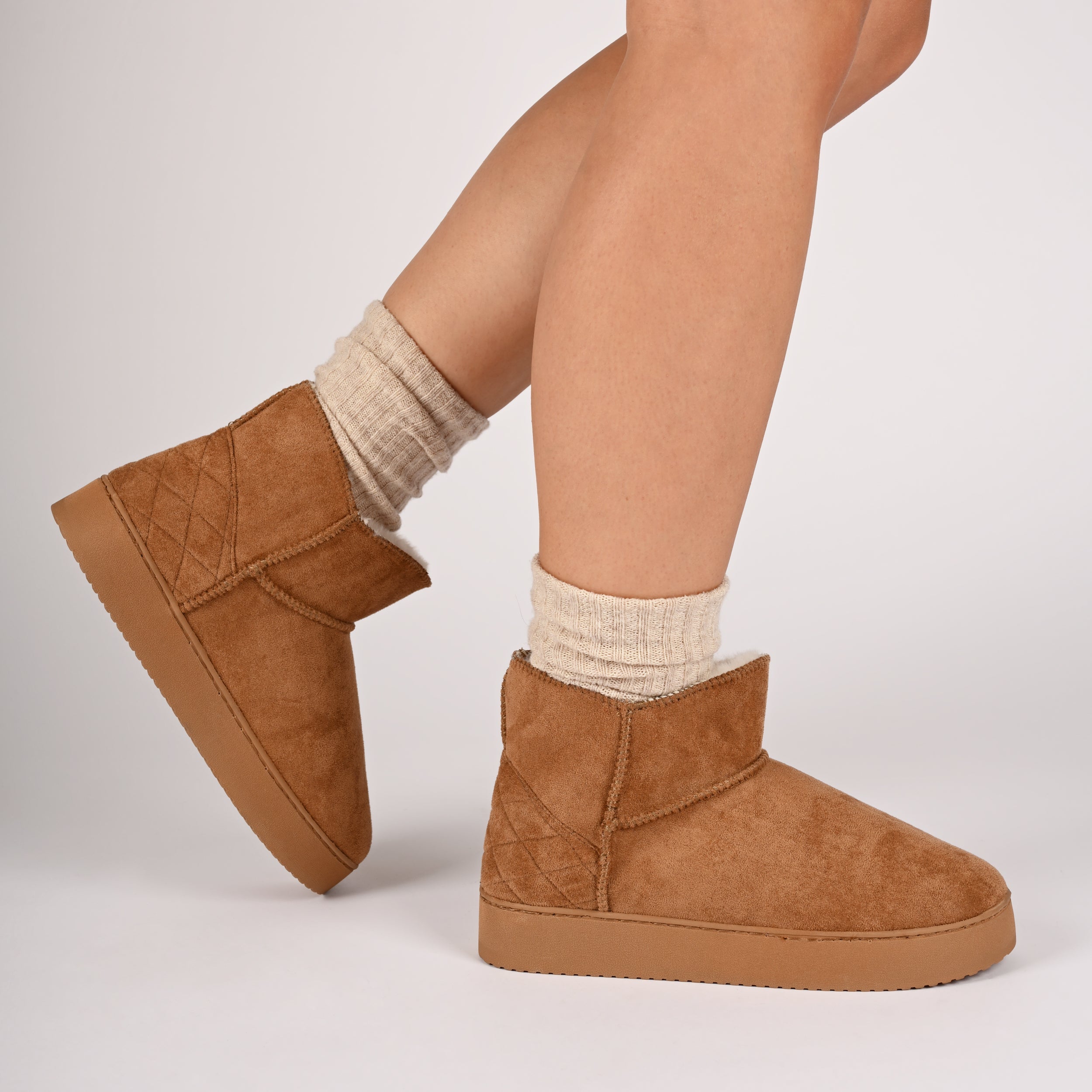 NOA SLIPPER BOOTIES IN FAUX SUEDE - Tan Faux Suede