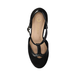 OLINA T-STRAP PUMP HEELS IN WIDE - Black Suede