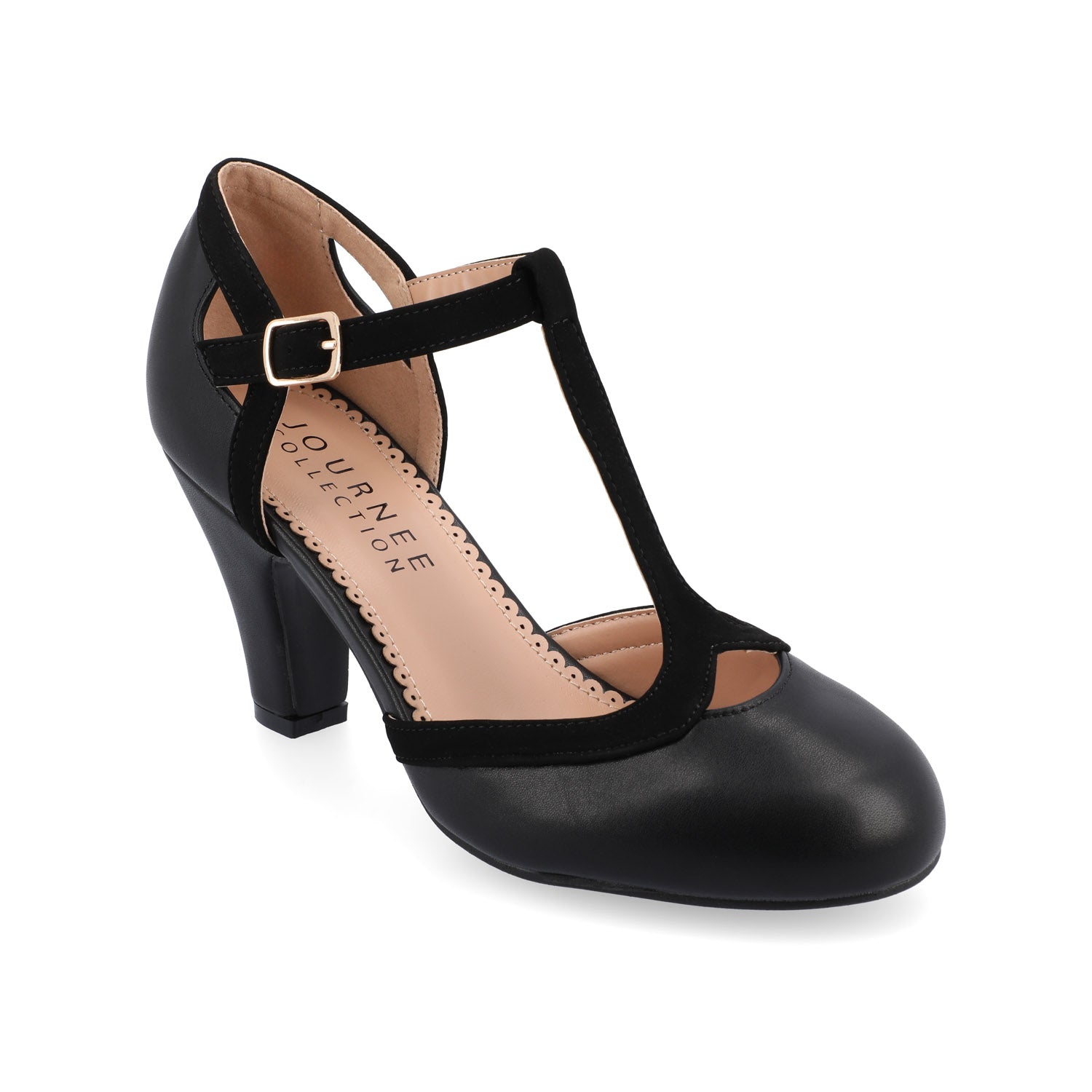 OLINA T-STRAP PUMP HEELS IN WIDE - Black