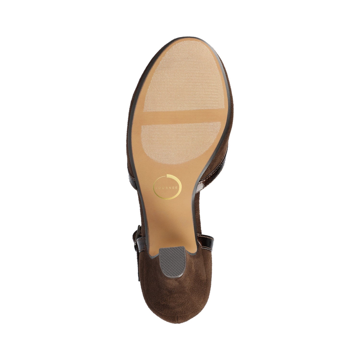 OLINA T-STRAP PUMP HEELS IN VEGAN LEATHER - Chocolate Suede