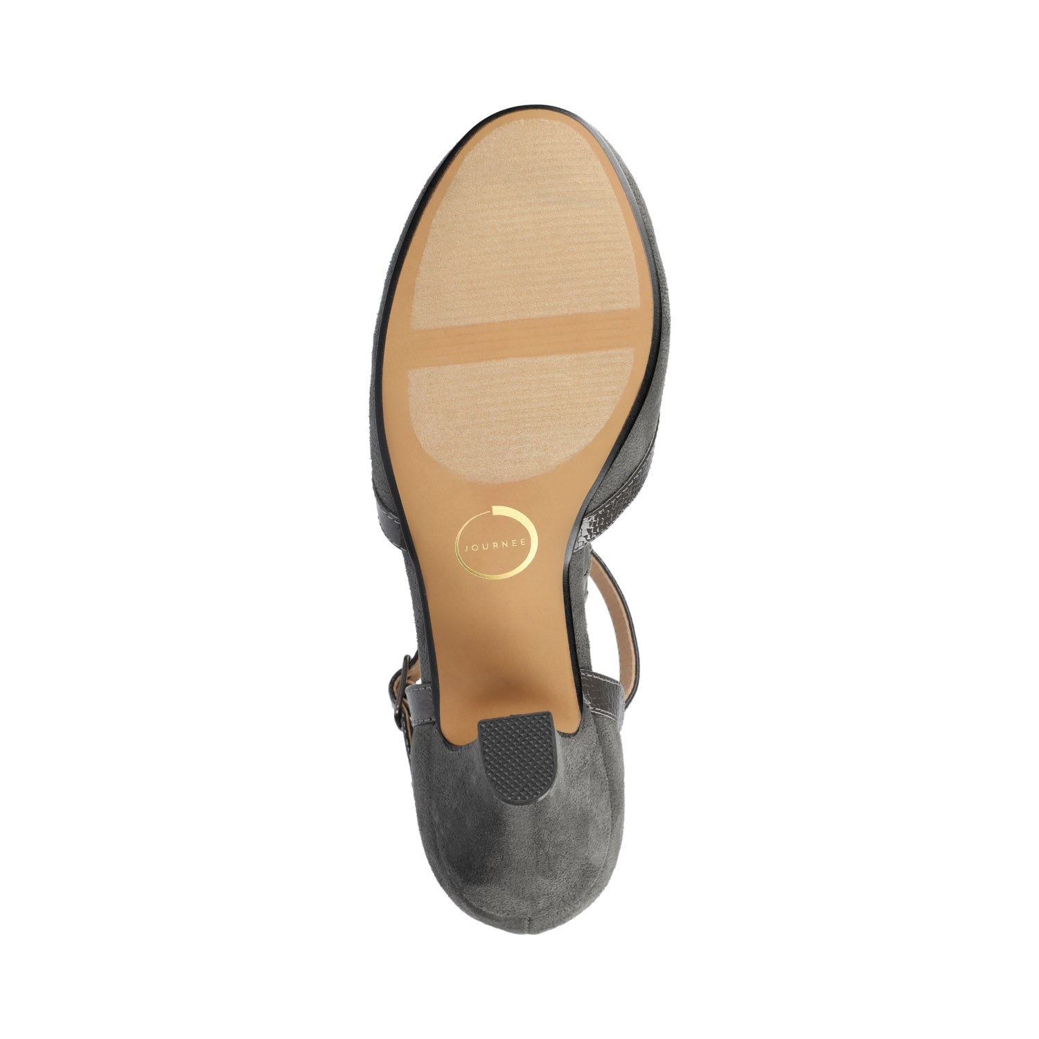 OLINA T-STRAP PUMP HEELS IN WIDE - Grey Suede
