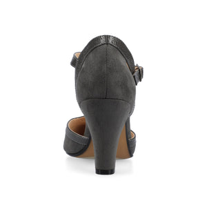 OLINA T-STRAP PUMP HEELS IN VEGAN LEATHER - Grey Suede