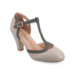 OLINA T-STRAP PUMP HEELS IN NARROW - Grey