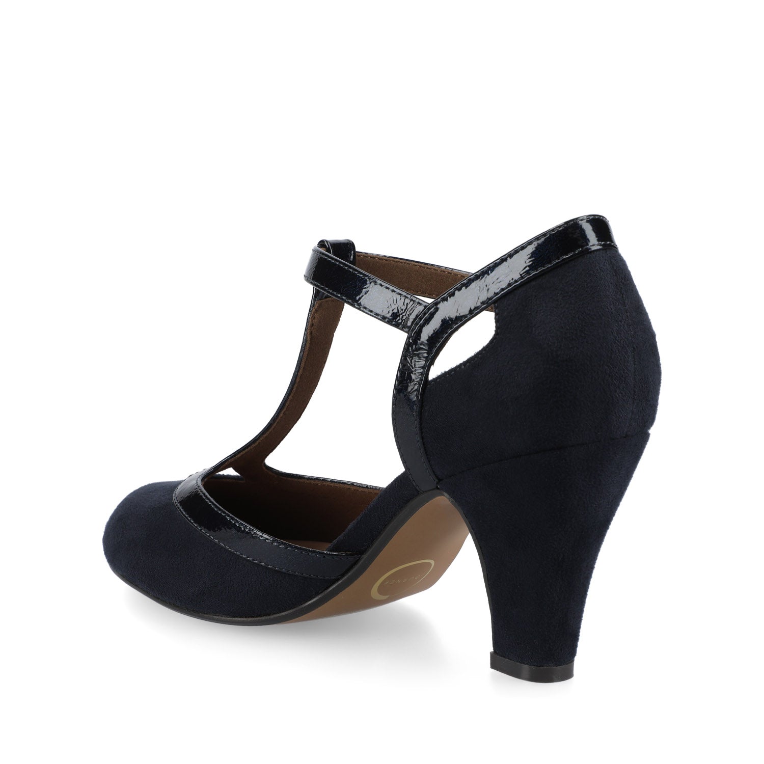 OLINA T-STRAP PUMP HEELS IN WIDE - Navy Suede