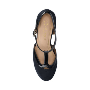 OLINA T-STRAP PUMP HEELS IN WIDE - Navy Suede