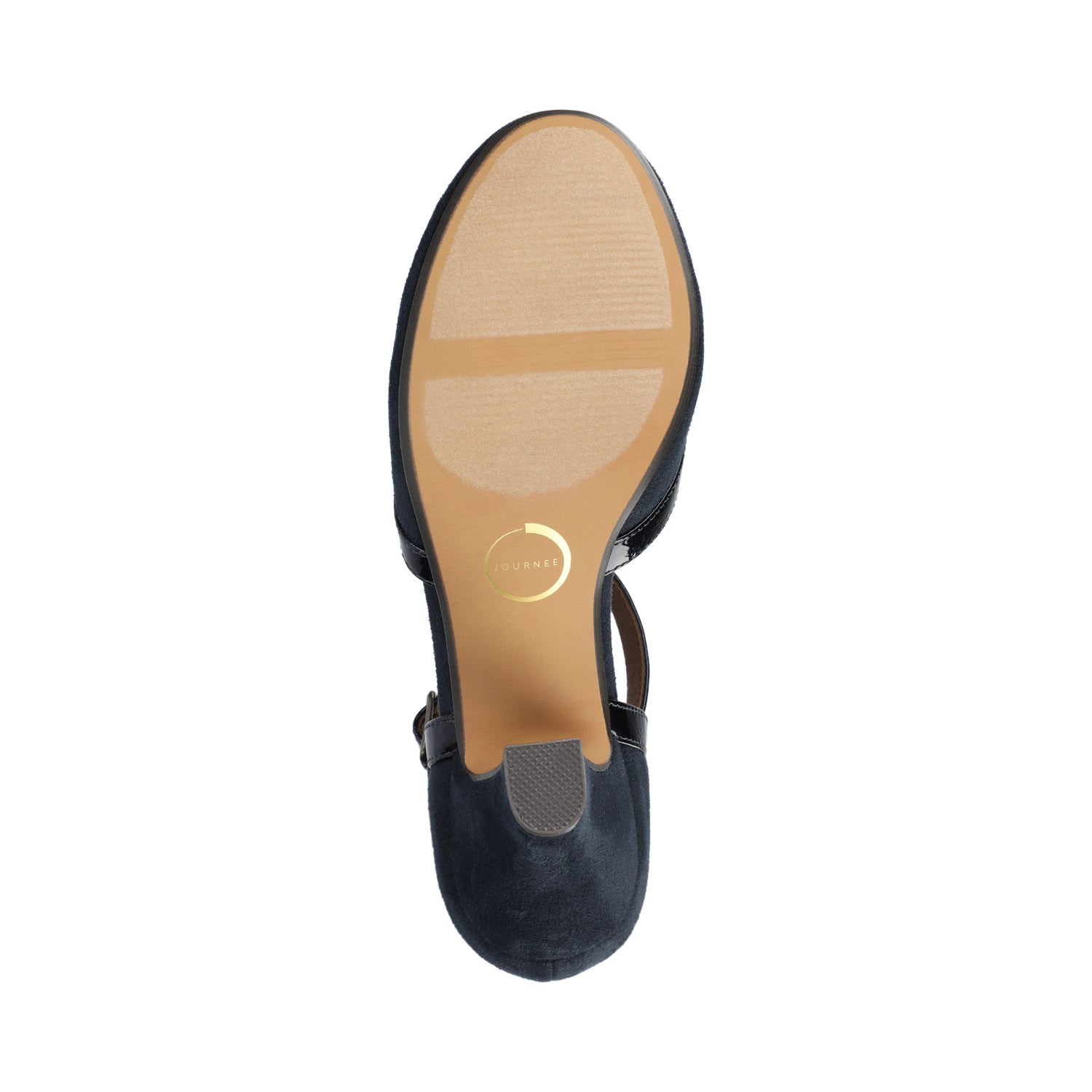 OLINA T-STRAP PUMP HEELS IN VEGAN LEATHER - Navy Suede