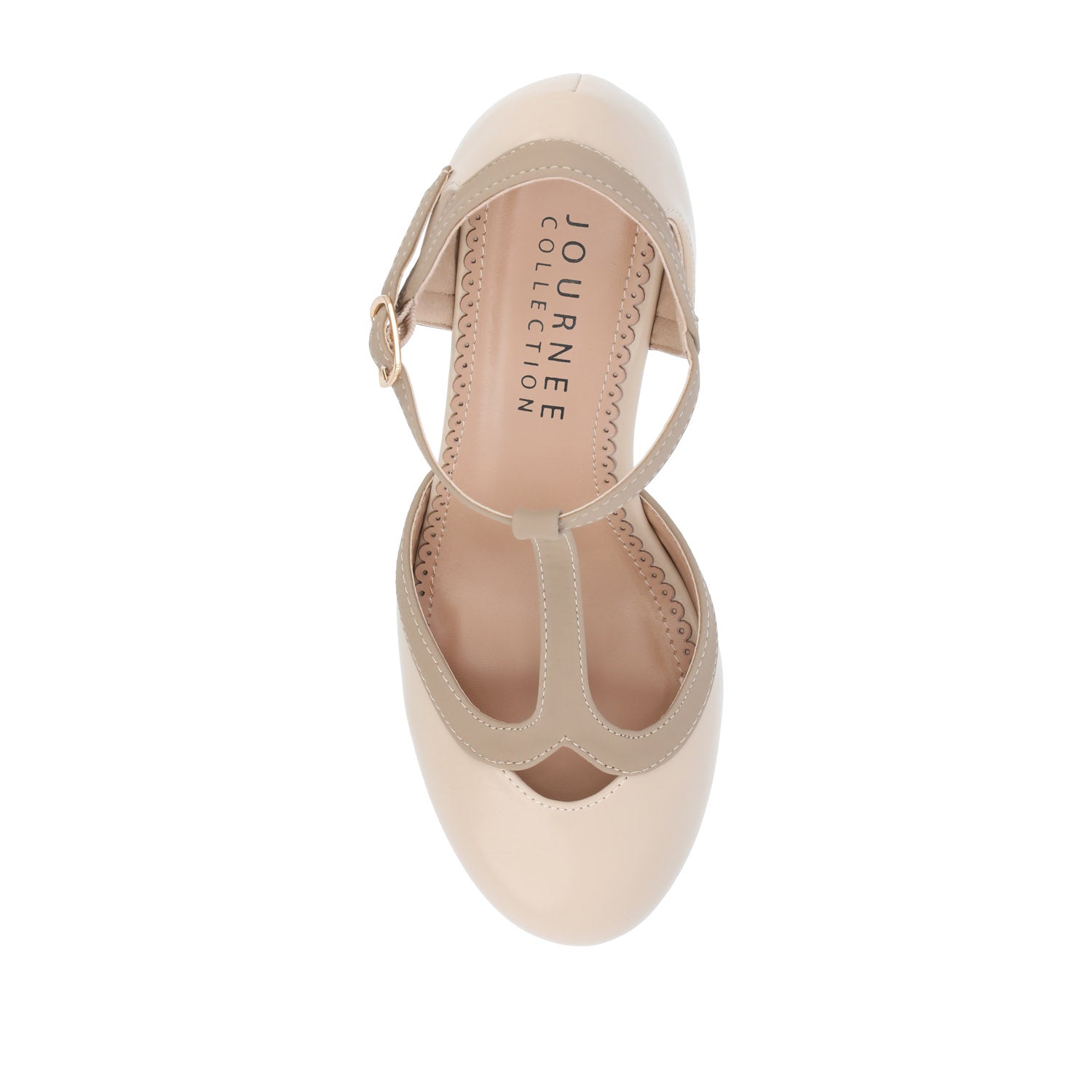 OLINA T-STRAP PUMP HEELS IN VEGAN LEATHER - Nude