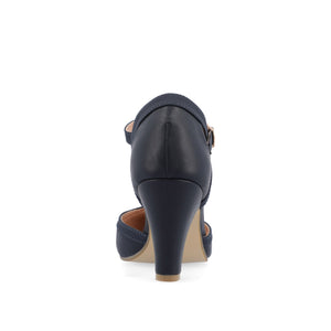 OLINA T-STRAP PUMP HEELS IN VEGAN LEATHER - Navy Nubuck