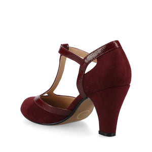 OLINA T-STRAP PUMP HEELS IN WIDE - Oxblood Suede