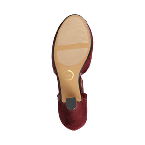 OLINA T-STRAP PUMP HEELS IN VEGAN LEATHER - Oxblood Suede
