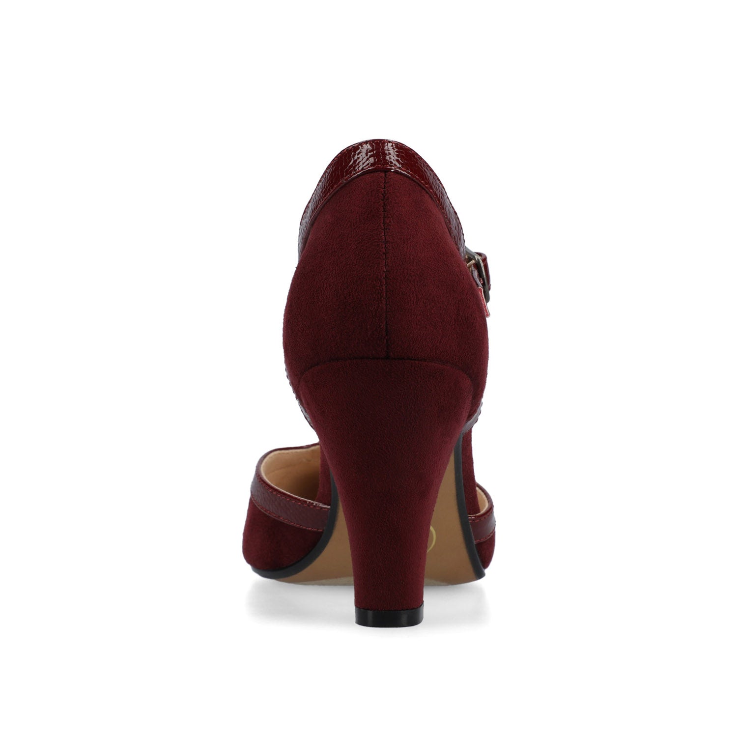 OLINA T-STRAP PUMP HEELS IN VEGAN LEATHER - Oxblood Suede