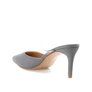 OLLIE MULE STILETTO HEELS IN FAUX SUEDE