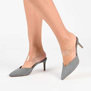 OLLIE MULE STILETTO HEELS IN FAUX SUEDE