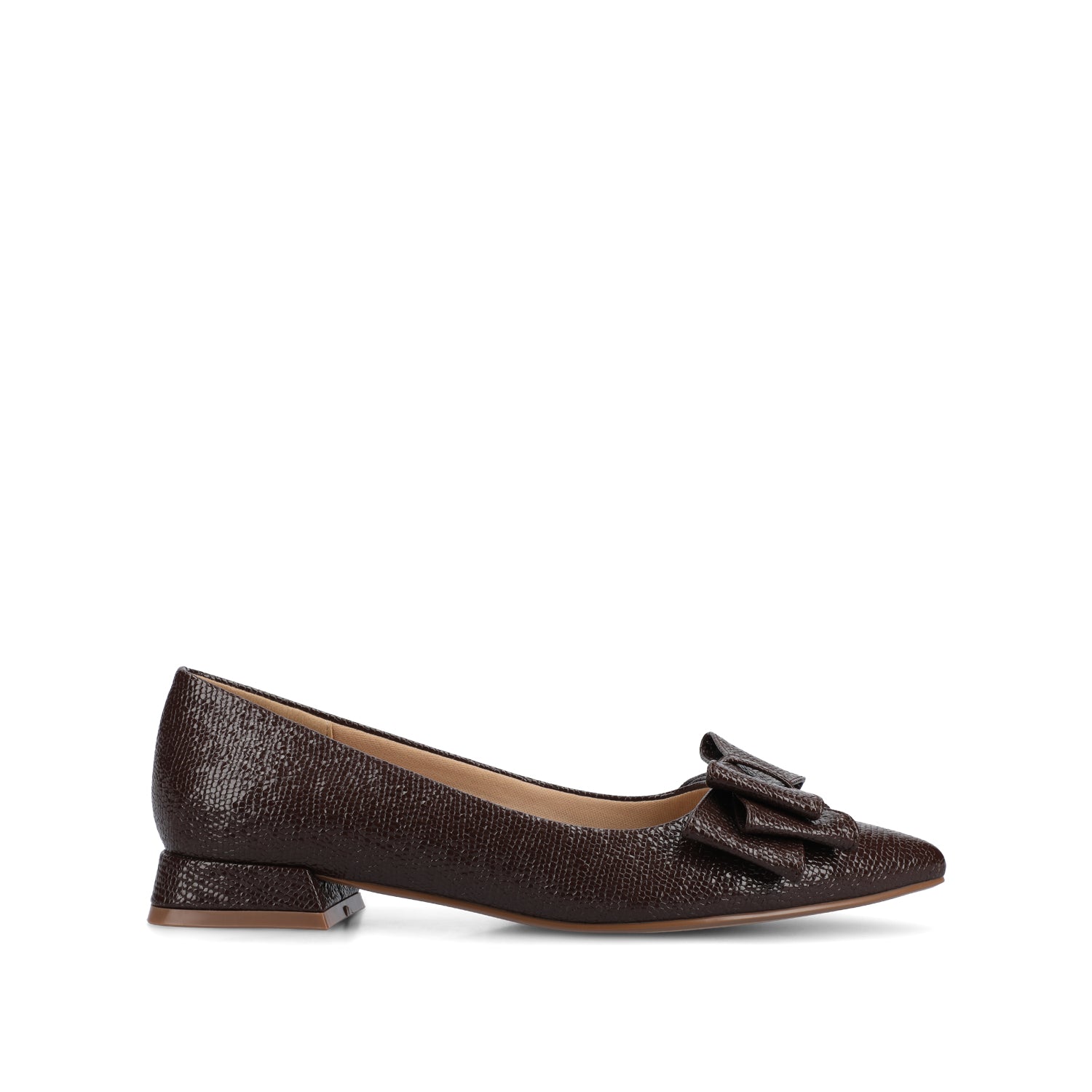 OPHELIA LOW BLOCK CROCO BALLET FLATS IN WIDE - Brown Croco