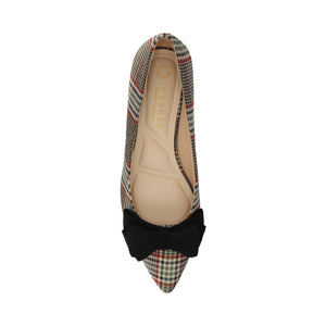 OPHELIA LOW BLOCK BALLET FLATS - Cream Chocolate Plaid