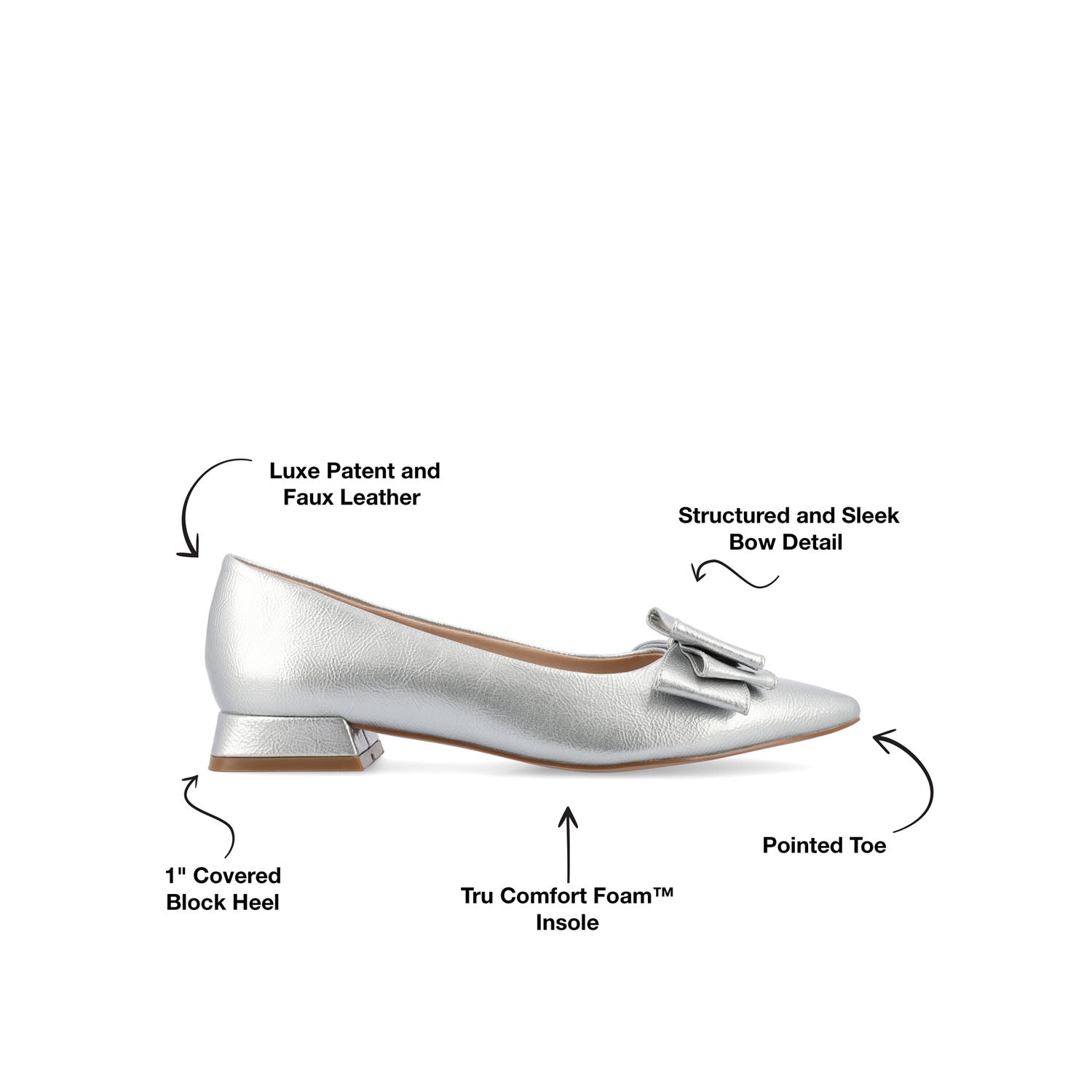 OPHELIA LOW BLOCK BALLET FLATS VEGAN LEATHER IN WIDE - Silver