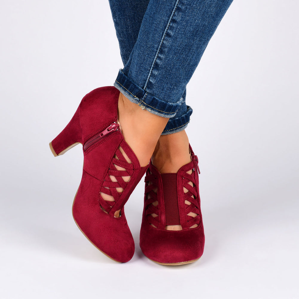 PIPER CONE HEELED BOOTIES IN FAUX SUEDE