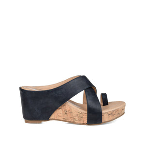 RAYNA WEDGE HEELED SANDAL IN VEGAN LEATHER - Navy Nubuck