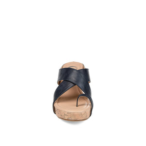 RAYNA WEDGE HEELED SANDAL IN VEGAN LEATHER - Navy Nubuck