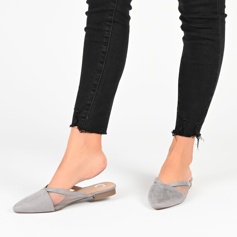 REEO MULE FLATS IN FAUX SUEDE & MESH