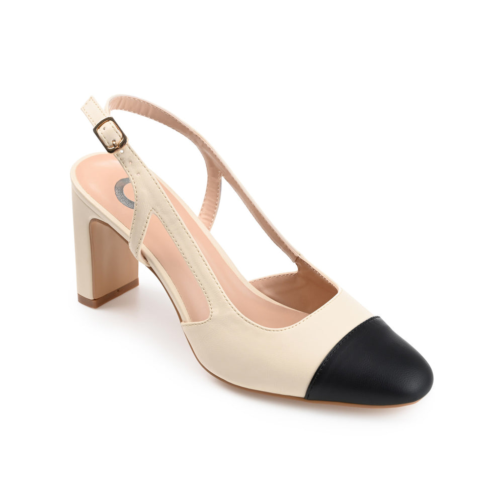 REIGNN BLOCK HEEL PUMPS IN FAUX LEATHER