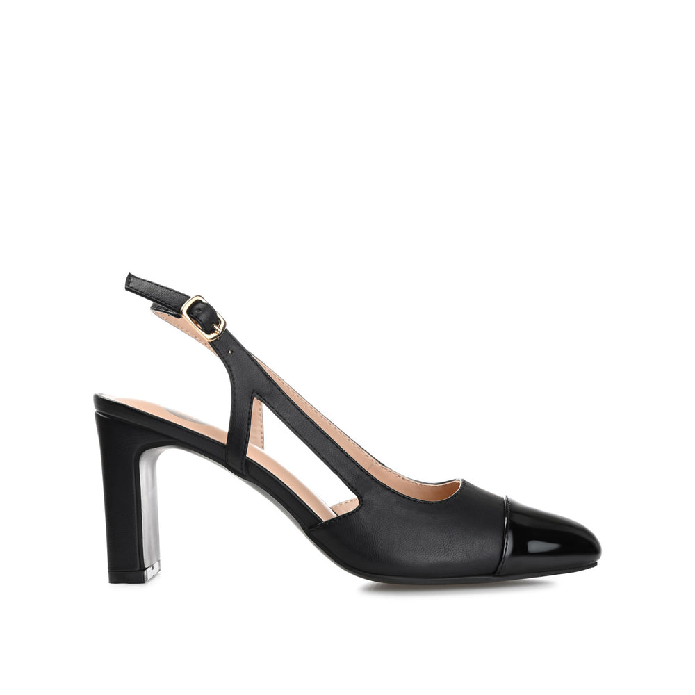 REIGNN BLOCK HEEL PUMPS IN FAUX LEATHER