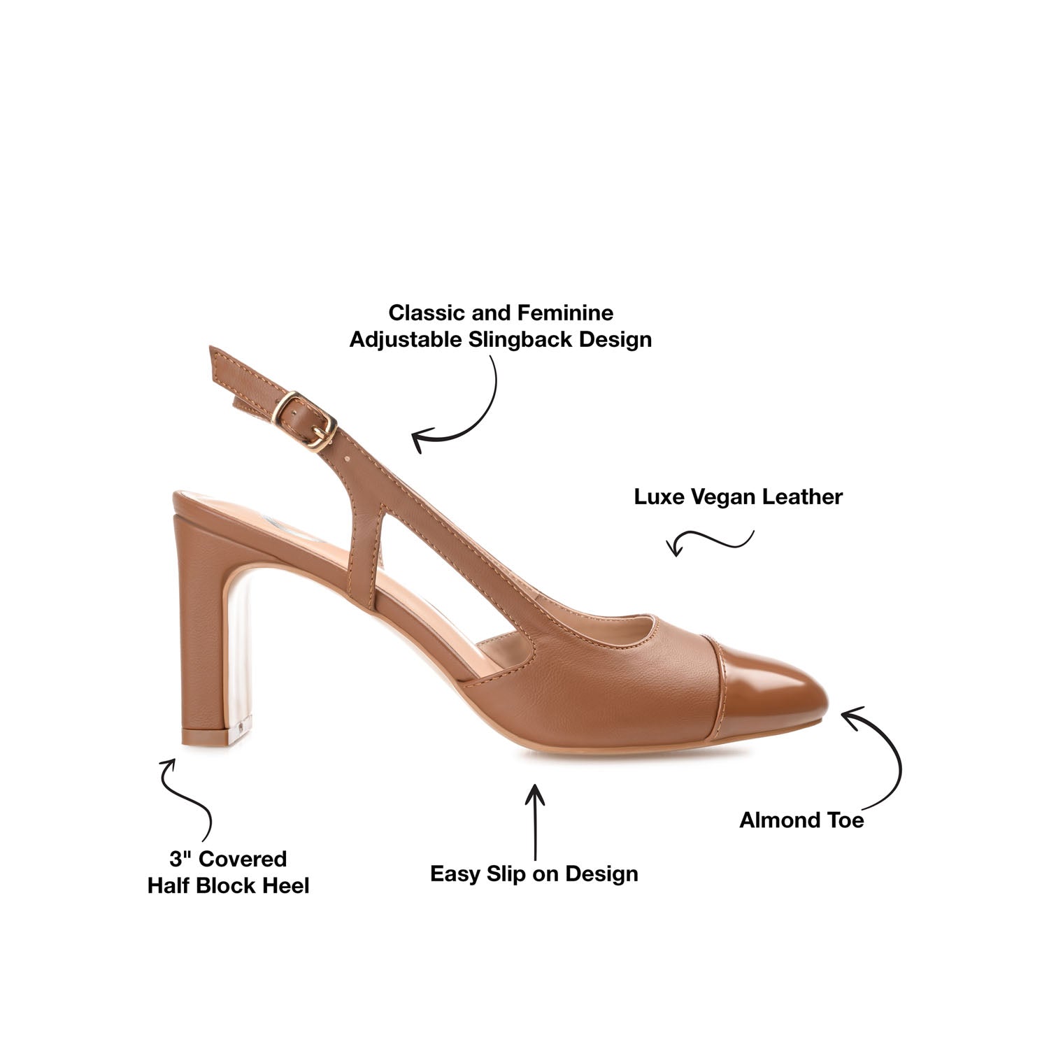 REIGNN BLOCK HEEL PUMPS IN VEGAN LEATHER - Tan
