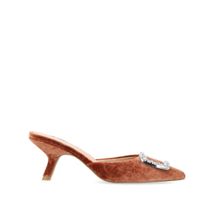 RISHIE KITTEN HEELED MULES IN VELVET - Brown